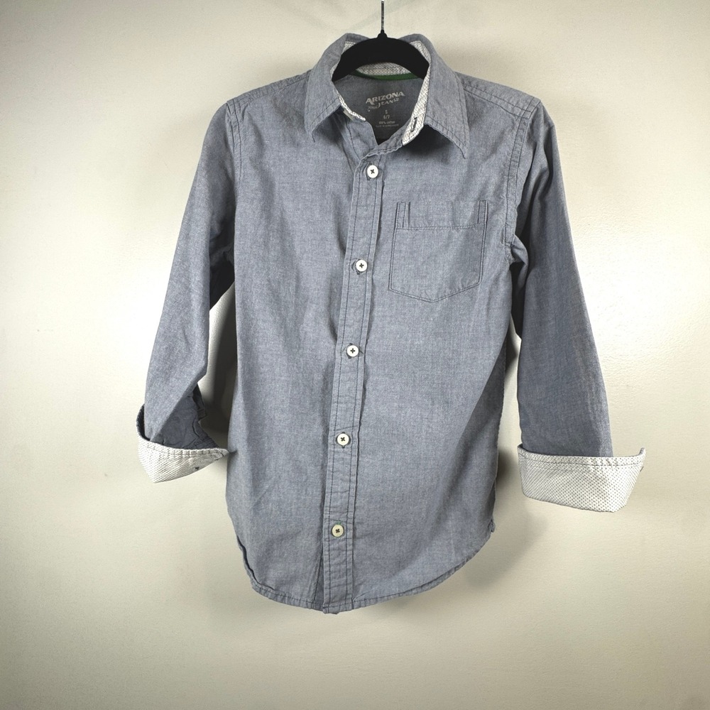 Arizona Jean Co Boys Blue Chambray Long Sleeve Button Down Shirt 6/7 Western